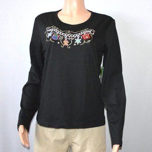 Cappagallo Women's T Shirt Top Embellished Christmas Embroidered Size Medium